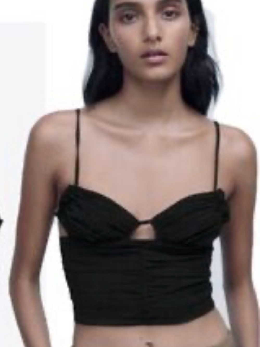 Zara Black Textured Cami with Ruched Front. Size S